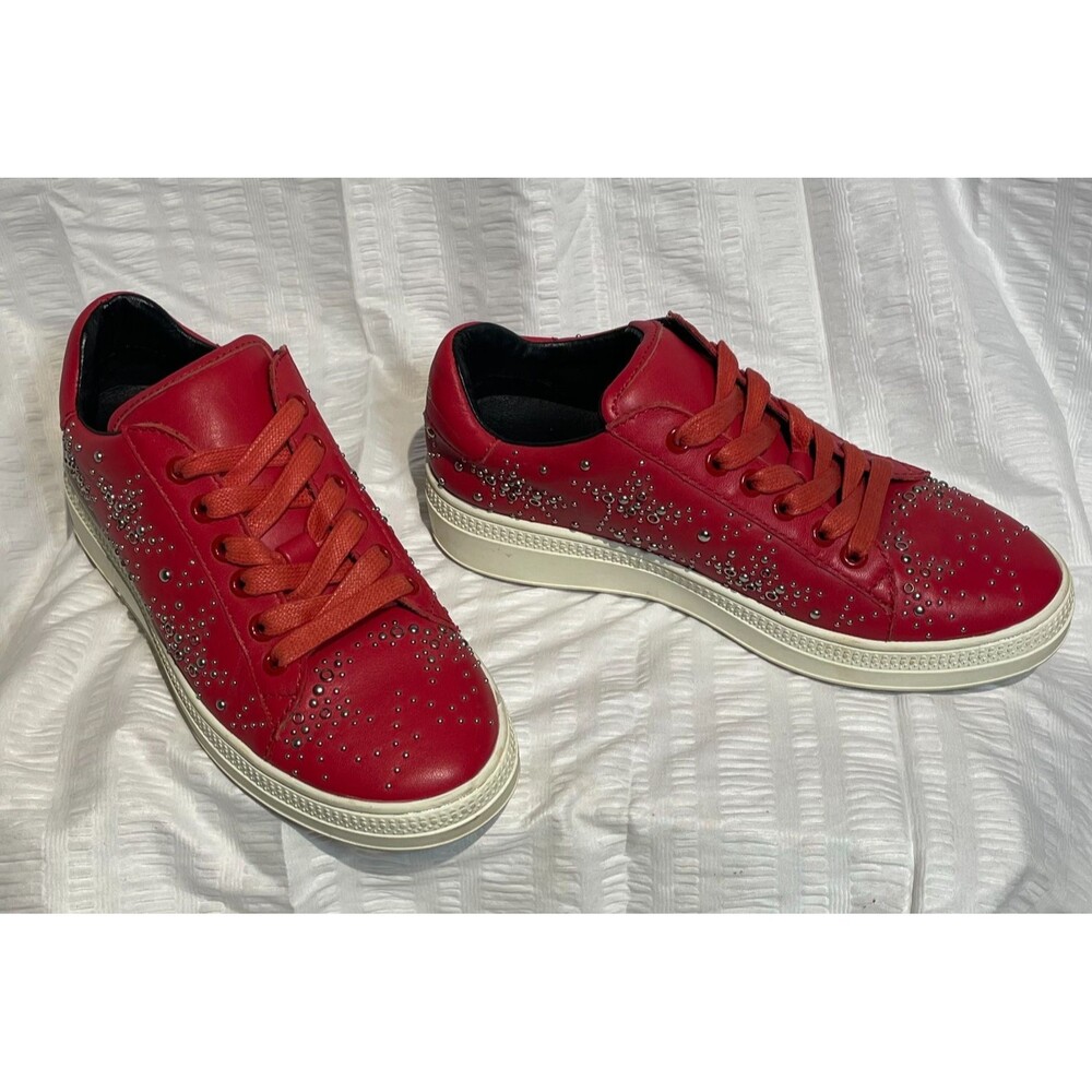 Lola Cruz Womens 36 US 6 Red Leather Studded Sneakers New Without Box(s2-3)